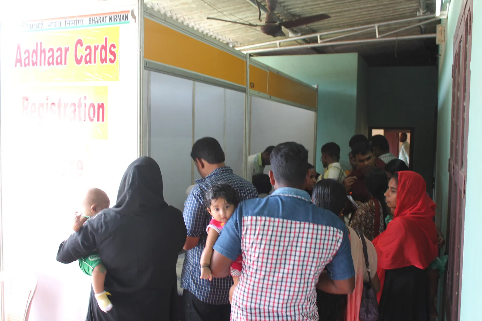 Residents seated at computer stations during an Aadhaar enrolment camp in Moonniyur, Malappuram district, Kerala