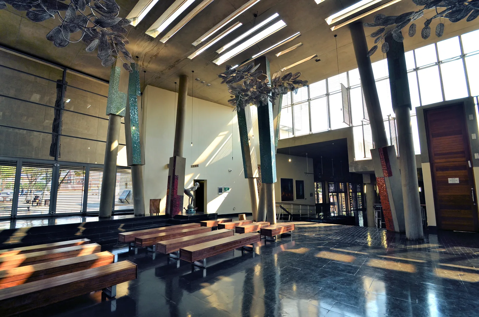 Foyer of the Constitutional Court of South Africa with artwork and natural light